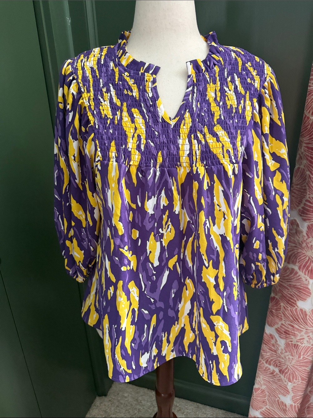 Smocked Peasant Tunic in Purple and Yellow- Geaux Tigers!